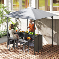 3-Piece Patio Bar Set, 2.5 x 2.5 m Double-Tier Grill Gazebo w/ 2 Bar Stools