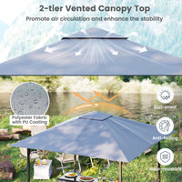 3-Piece Patio Bar Set, 2.5 x 2.5 m Double-Tier Grill Gazebo w/ 2 Bar Stools