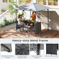 3-Piece Patio Bar Set, 2.5 x 2.5 m Double-Tier Grill Gazebo w/ 2 Bar Stools