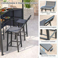 3-Piece Patio Bar Set, 2.5 x 2.5 m Double-Tier Grill Gazebo w/ 2 Bar Stools
