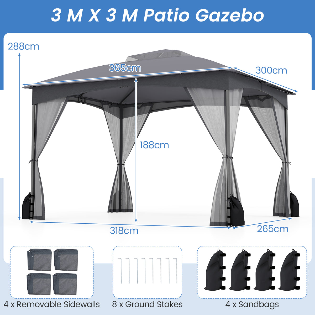 10 X 12 FT Patio Gazebo with Netting Walls