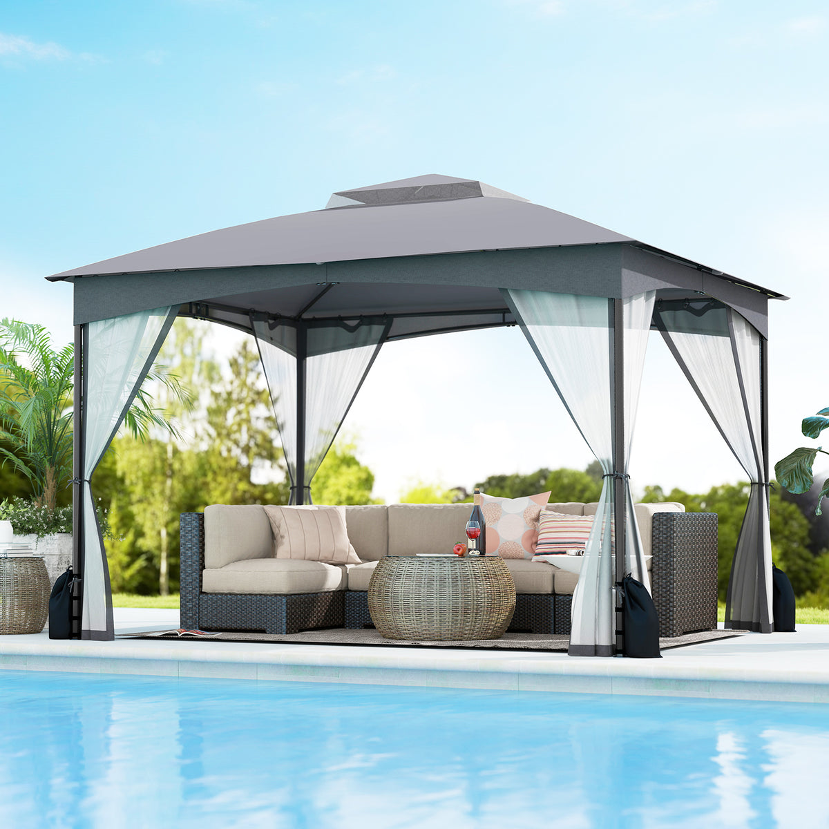 10 X 12 FT Patio Gazebo with Netting Walls