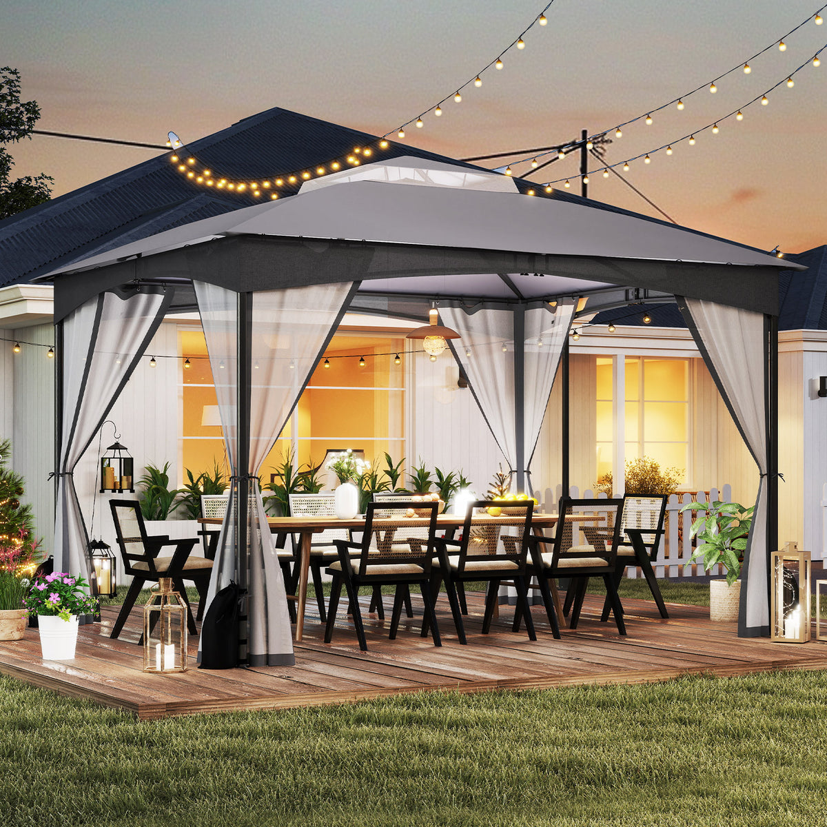 10 X 12 FT Patio Gazebo with Netting Walls