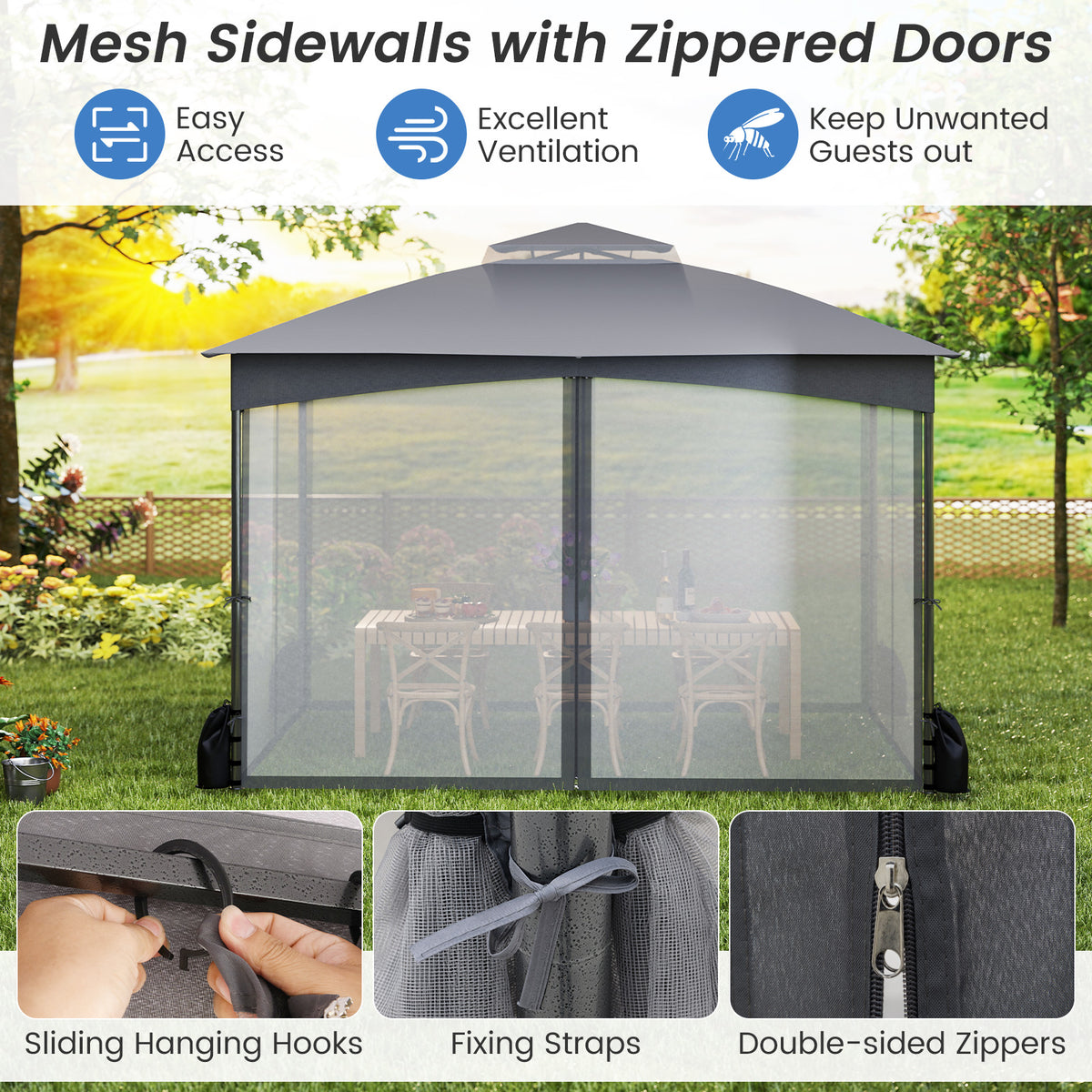 10 X 12 FT Patio Gazebo with Netting Walls