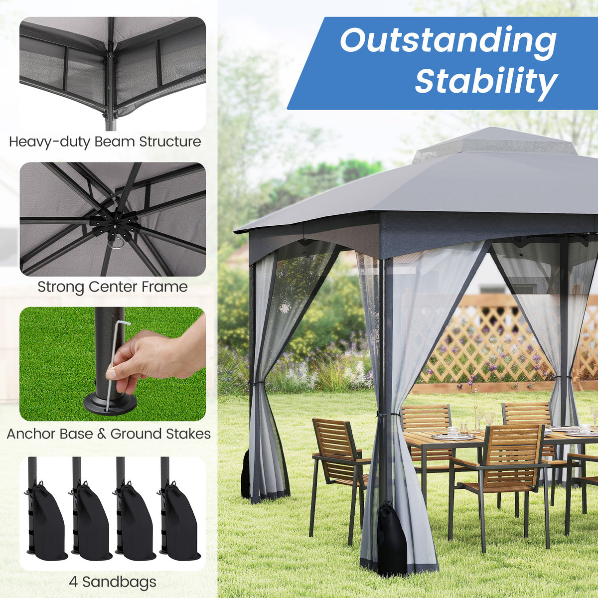 10 X 12 FT Patio Gazebo with Netting Walls