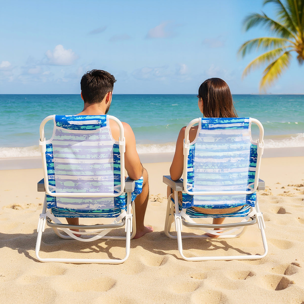 2 Pack Folding Beach Chair, Lightweight Lay Flat Lounge Chair