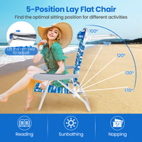 2 Pack Folding Beach Chair, Lightweight Lay Flat Lounge Chair