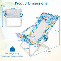 Folding Low Beach Chair, Set of 2, Patio Sling Chairs w/ Padded Head Pillow