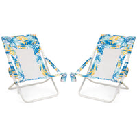 Folding Low Beach Chair, Set of 2, Patio Sling Chairs w/ Padded Head Pillow