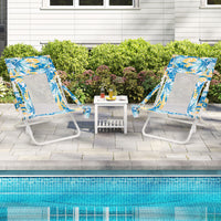 Folding Low Beach Chair, Set of 2, Patio Sling Chairs w/ Padded Head Pillow