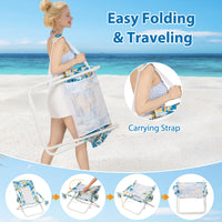 Folding Low Beach Chair, Set of 2, Patio Sling Chairs w/ Padded Head Pillow