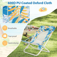 Folding Low Beach Chair, Set of 2, Patio Sling Chairs w/ Padded Head Pillow
