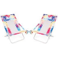 Folding Low Beach Chair, Set of 2, Patio Sling Chairs w/ Padded Head Pillow