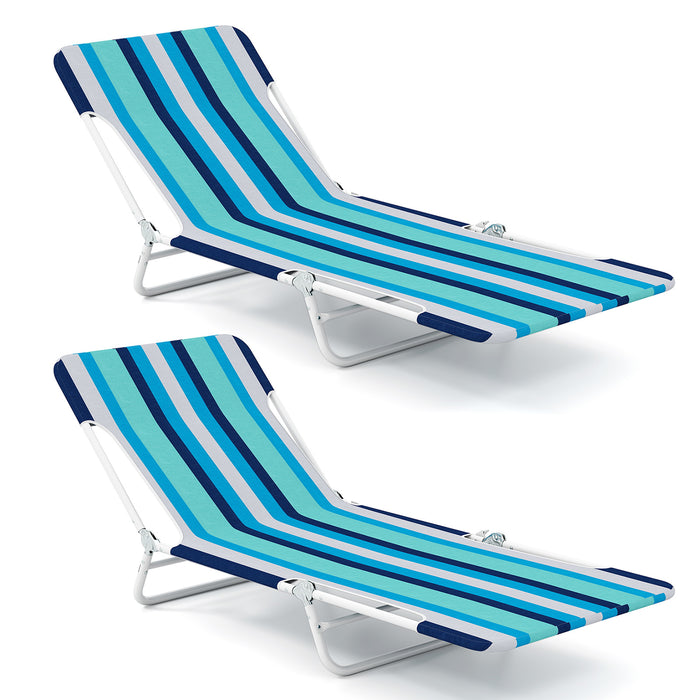 2 Pieces Outdoor Folding Chaise Lounge with Carry Strap & Metal Frame
