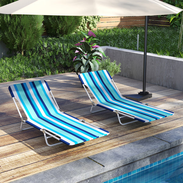 2 Pieces Outdoor Folding Chaise Lounge with Carry Strap & Metal Frame