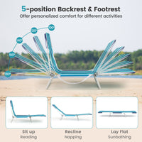 2 Pieces Outdoor Folding Chaise Lounge with Carry Strap & Metal Frame