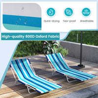 2 Pieces Outdoor Folding Chaise Lounge with Carry Strap & Metal Frame