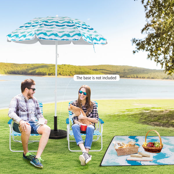 4 Pieces Beach Umbrella Set w/ 2 Foldable Chairs & Picnic Blanket