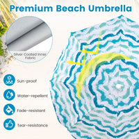 4 Pieces Beach Umbrella Set w/ 2 Foldable Chairs & Picnic Blanket