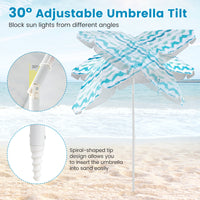 4 Pieces Beach Umbrella Set w/ 2 Foldable Chairs & Picnic Blanket