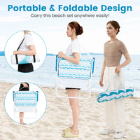 4 Pieces Beach Umbrella Set w/ 2 Foldable Chairs & Picnic Blanket