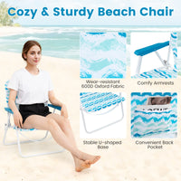 4 Pieces Beach Umbrella Set w/ 2 Foldable Chairs & Picnic Blanket