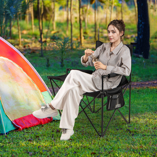Oversized Camping Chair with Side Table, Folding Heavy-duty Picnic Chair