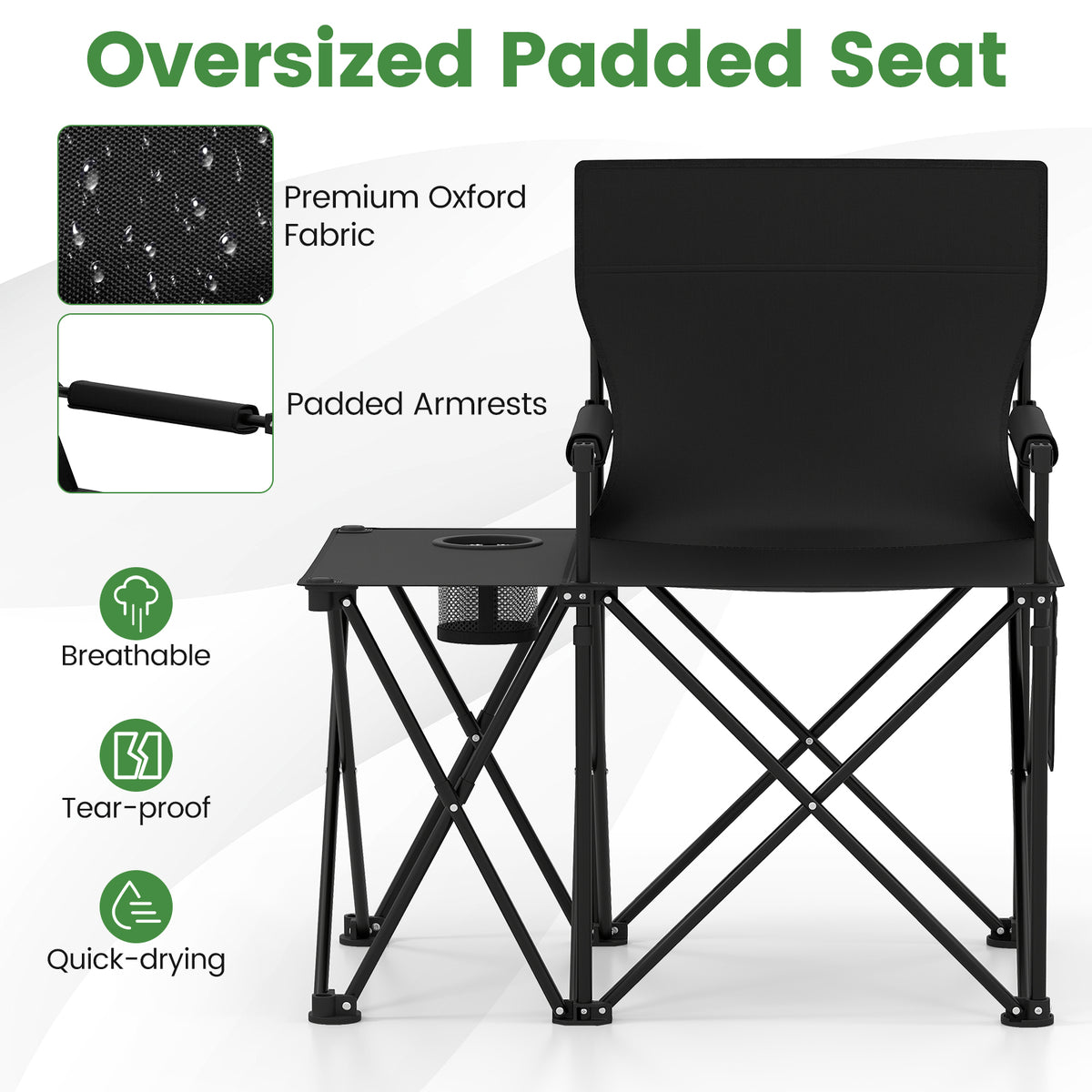 Oversized Camping Chair with Side Table, Folding Heavy-duty Picnic Chair
