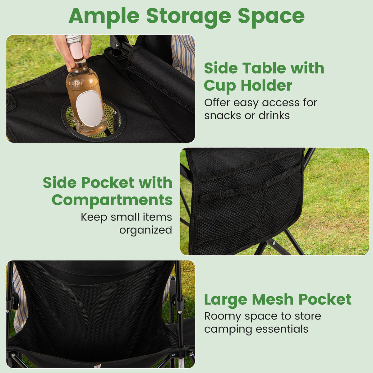 Oversized Camping Chair with Side Table, Folding Heavy-duty Picnic Chair