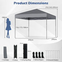 3 x 3 m Pop up Canopy Tent w/ Portable Carrying Bag, 8 Stakes, 4 Wind Ropes