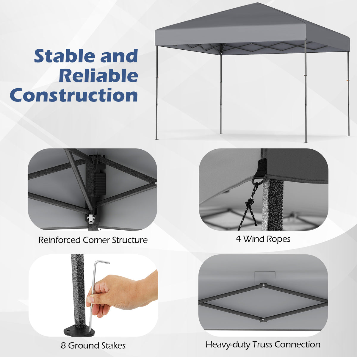 3 x 3 m Pop up Canopy Tent w/ Portable Carrying Bag, 8 Stakes, 4 Wind Ropes