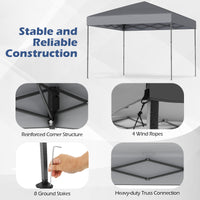 3 x 3 m Pop up Canopy Tent w/ Portable Carrying Bag, 8 Stakes, 4 Wind Ropes