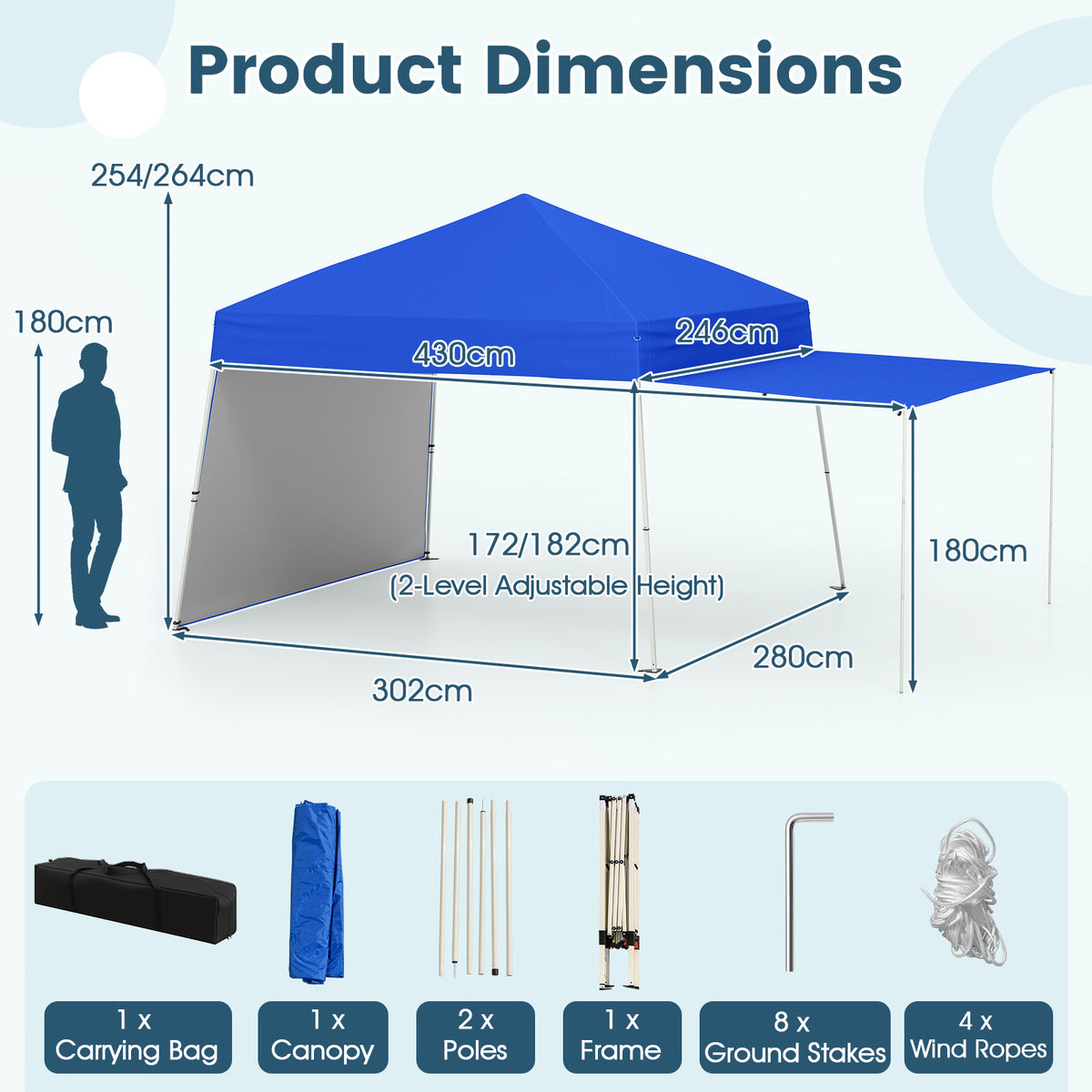 Pop up Canopy Tent w/ 2 Convertible Sidewalls to Awning