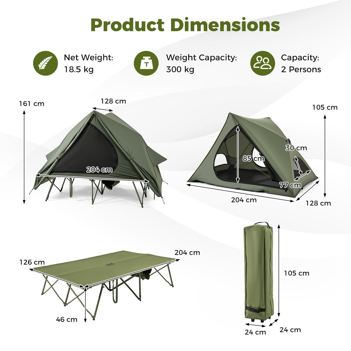 Foldable Outdoor Off-Ground Camping Combo, 2-Person Camping Cot Tent