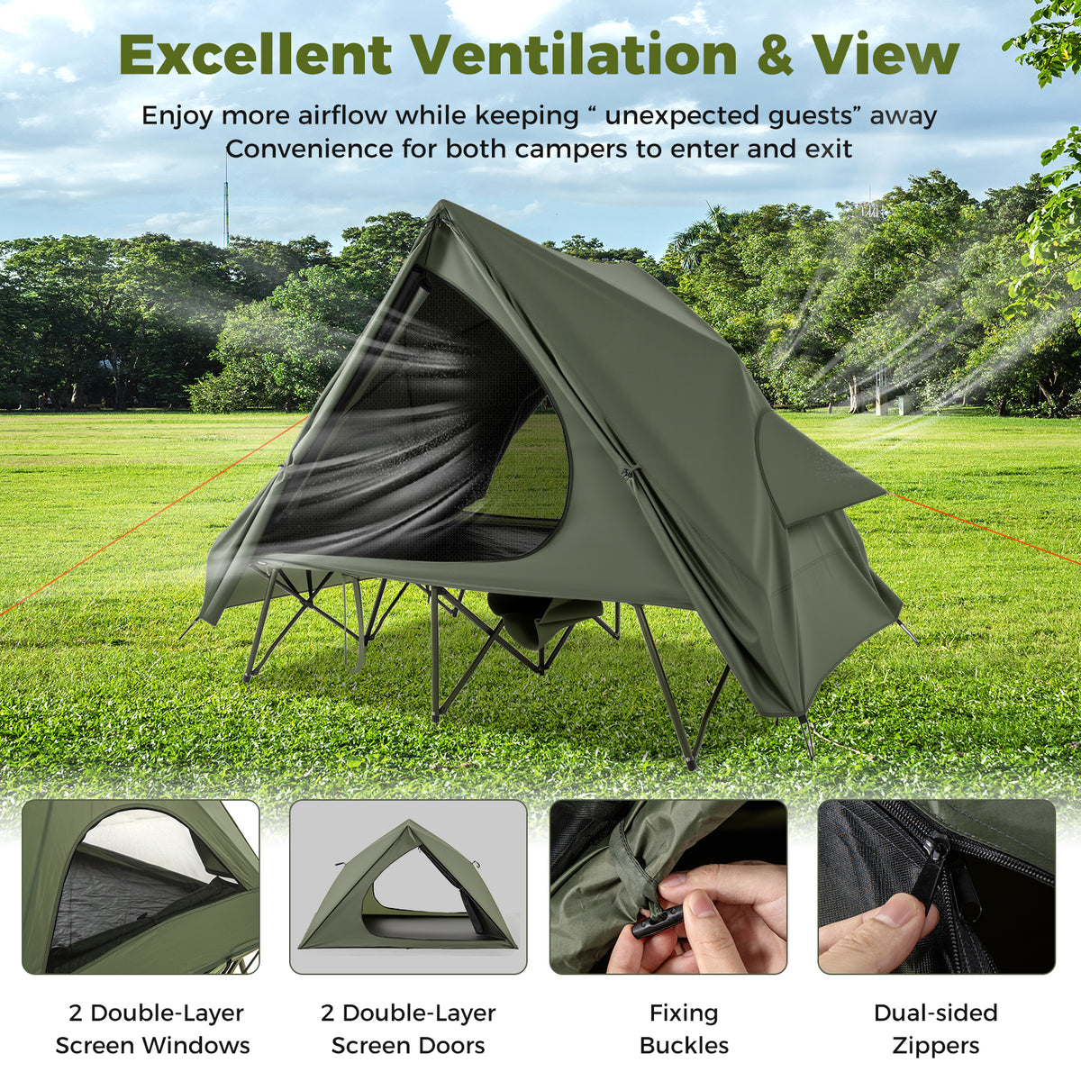 Foldable Outdoor Off-Ground Camping Combo, 2-Person Camping Cot Tent
