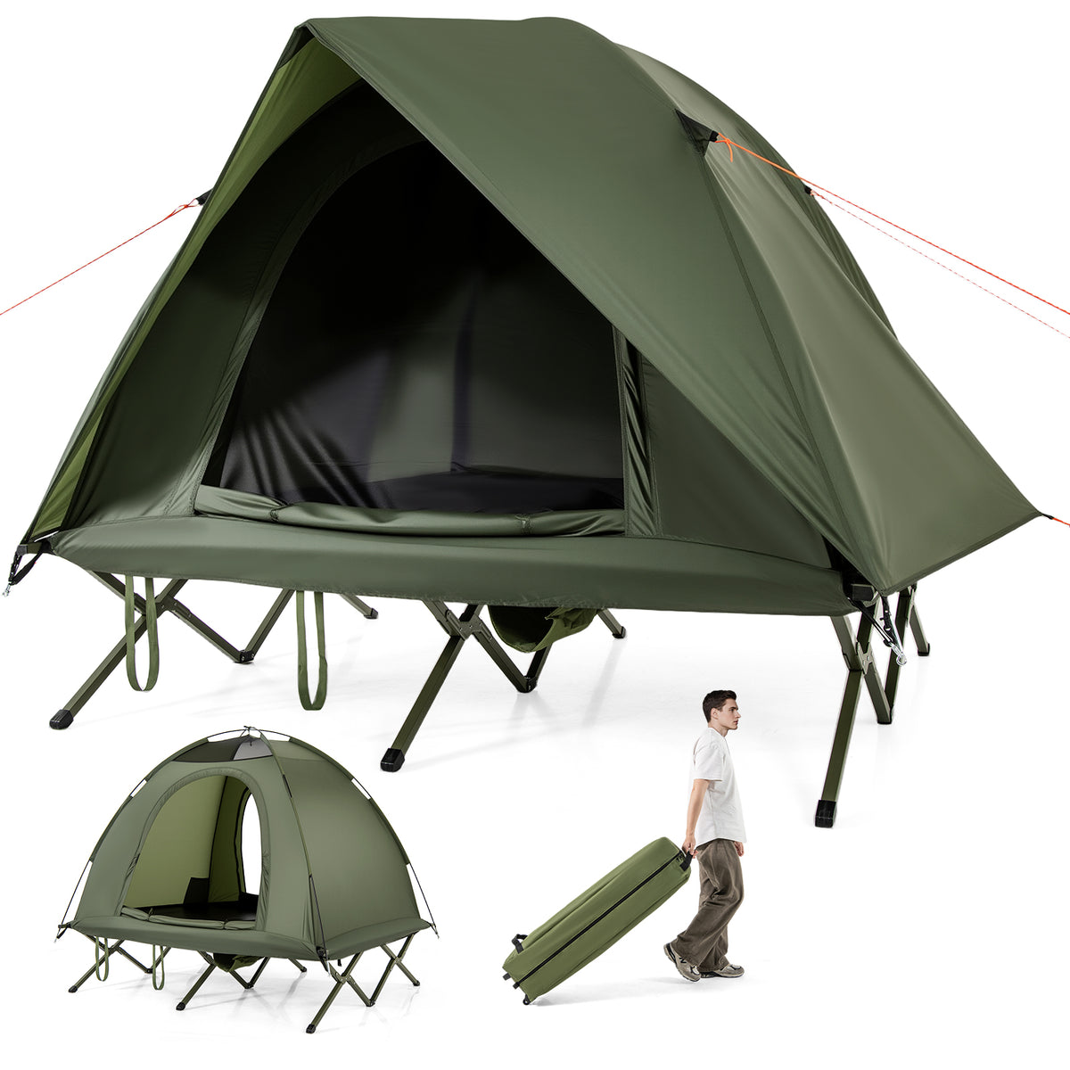 2-Person Camping Cot Tent, Foldable Off-Ground Camping Combo for Adults