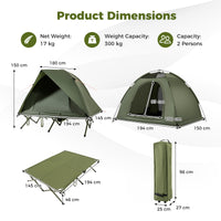 2-Person Camping Cot Tent, Foldable Off-Ground Camping Combo for Adults