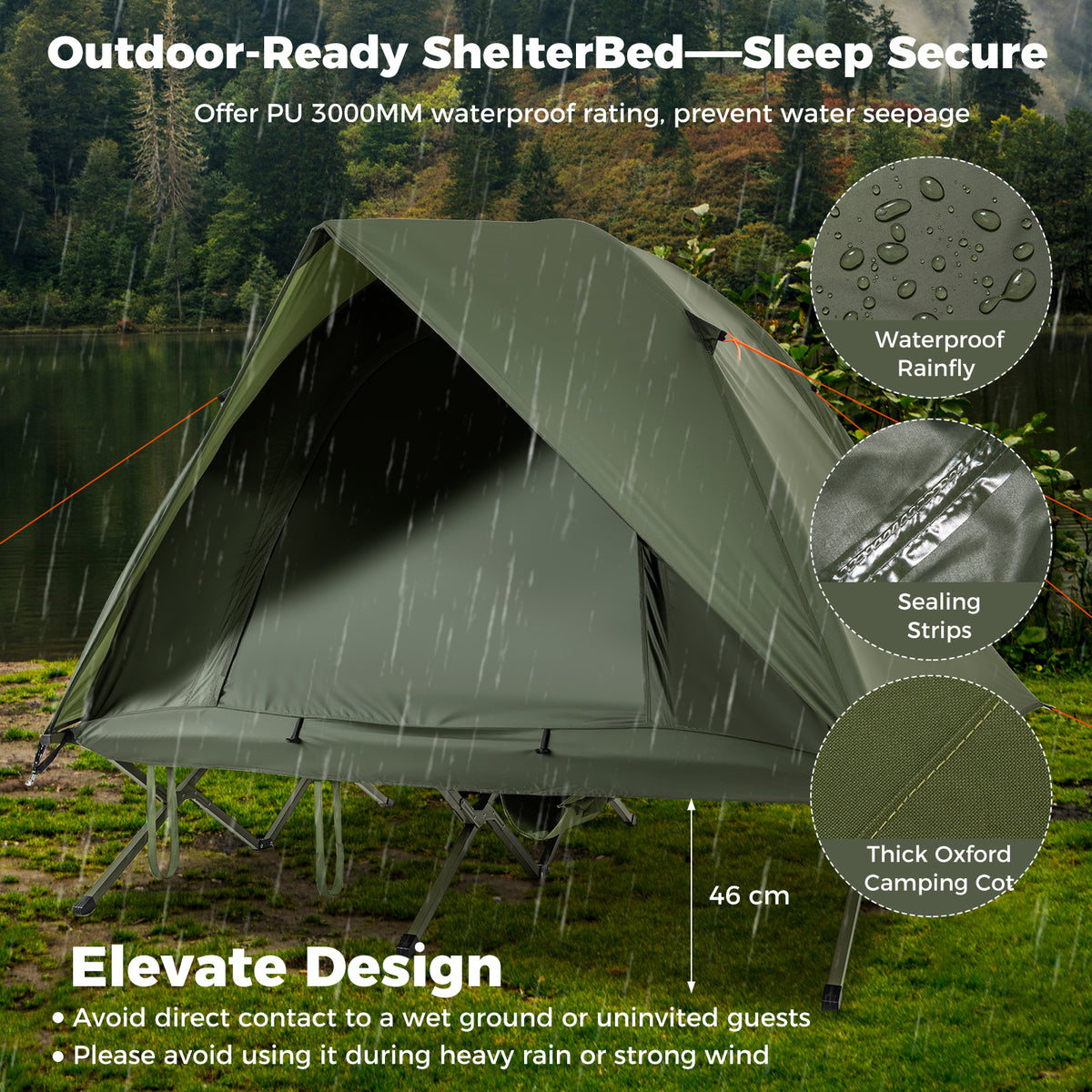 2-Person Camping Cot Tent, Foldable Off-Ground Camping Combo for Adults