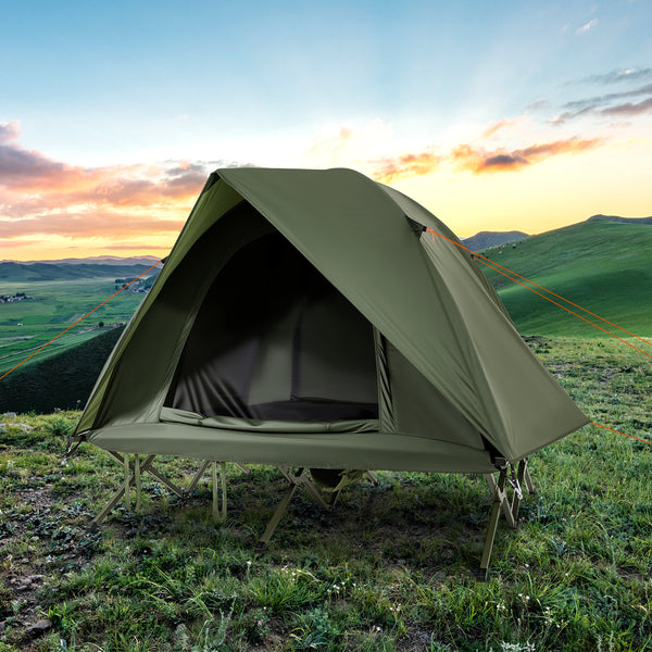 2-Person Camping Cot Tent, Foldable Off-Ground Camping Combo for Adults