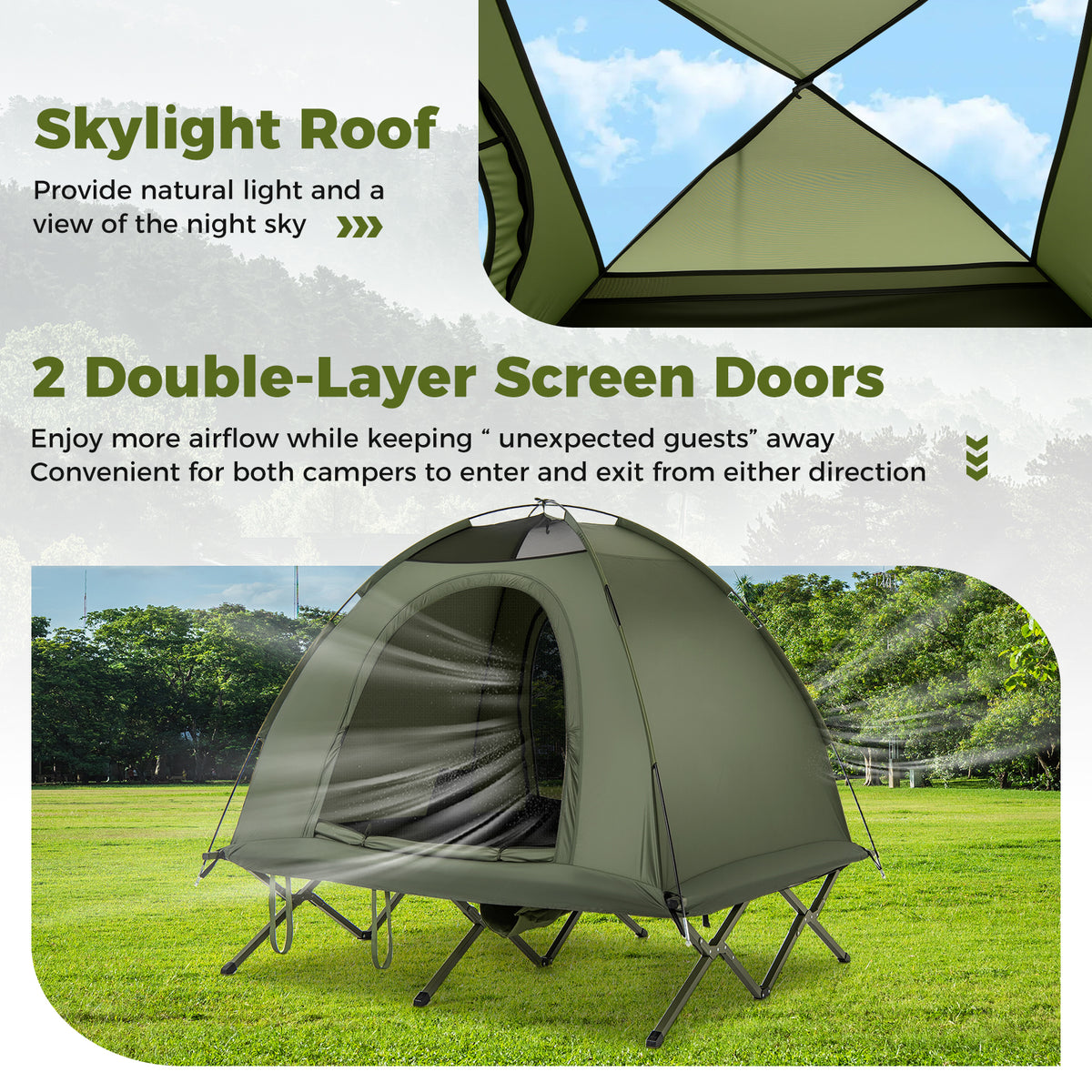 2-Person Camping Cot Tent, Foldable Off-Ground Camping Combo for Adults