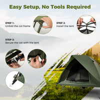 2-Person Camping Cot Tent, Foldable Off-Ground Camping Combo for Adults