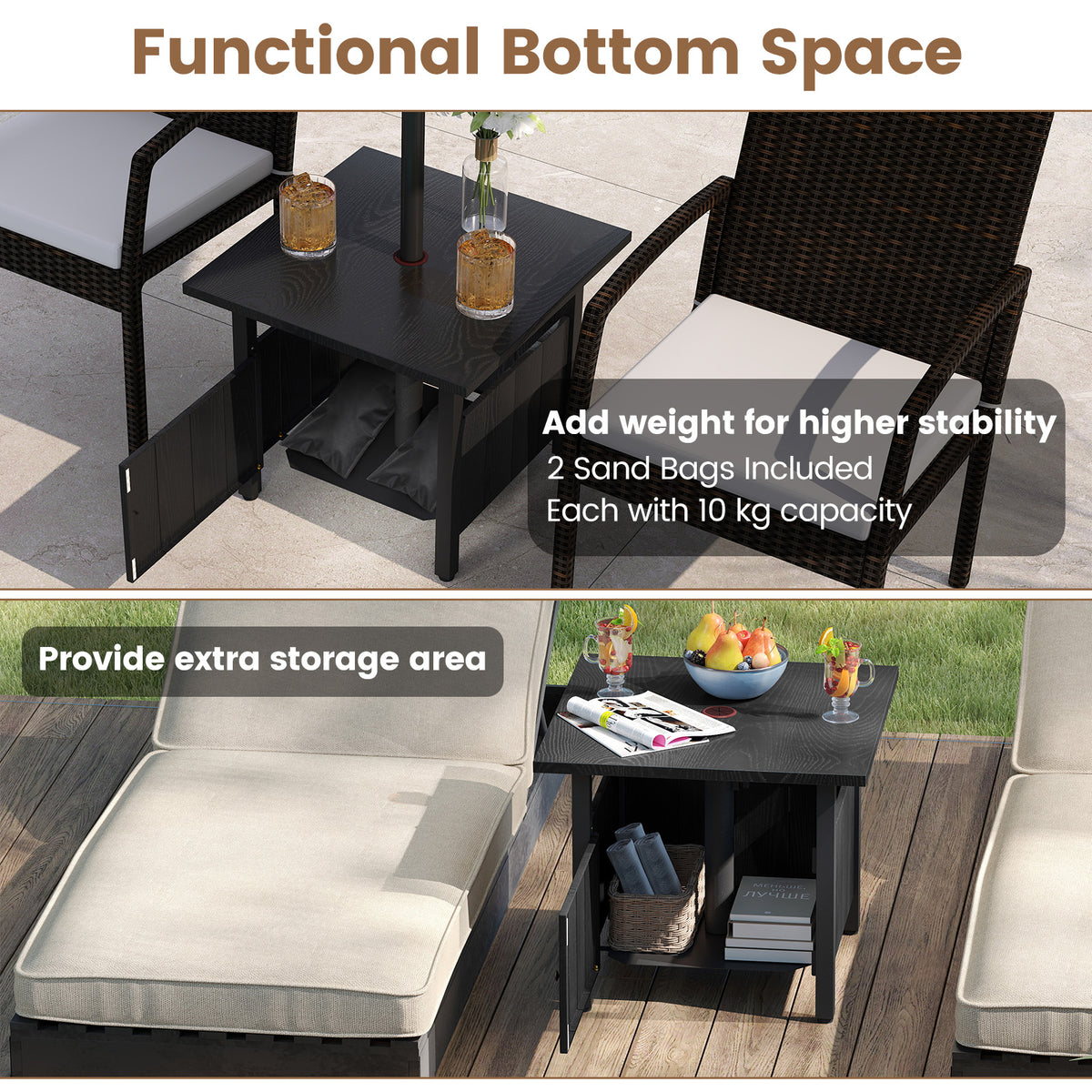 Outdoor Side Table with 48 mm Umbrella Hole, Patio Umbrella Table Base Stand