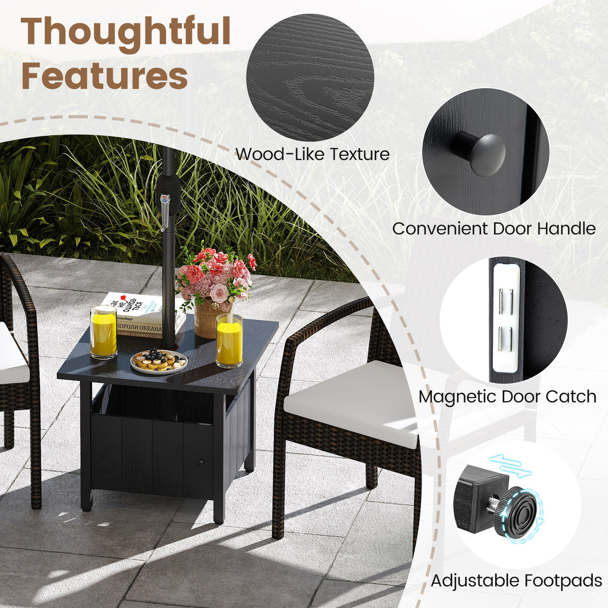 Outdoor Side Table with 48 mm Umbrella Hole, Patio Umbrella Table Base Stand