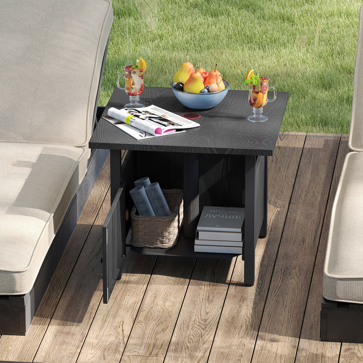 Outdoor Side Table with 48 mm Umbrella Hole, Patio Umbrella Table Base Stand