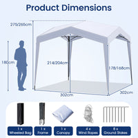 3 x 3 m Pop up Canopy Tent w/ Portable Wheeled Bag, 8 Stakes