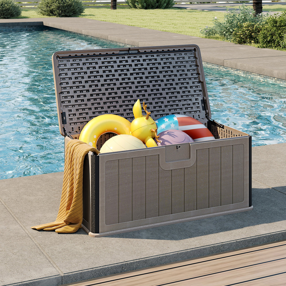 378 L Large Deck Box, 200kg Weight Capacity Indoor Outdoor Resin Storage Bench