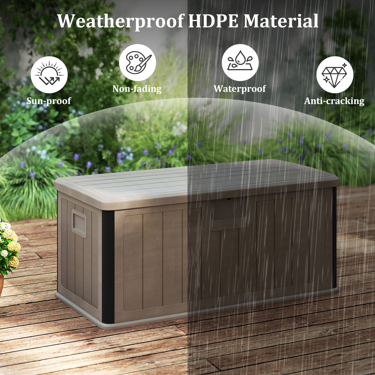 378 L Large Deck Box, 200kg Weight Capacity Indoor Outdoor Resin Storage Bench