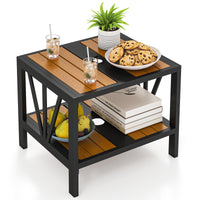 Outdoor Side Table with 4 cm Umbrella Hole, 2-Tier Patio Metal End Table