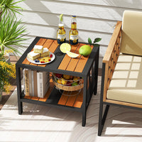 Outdoor Side Table with 4 cm Umbrella Hole, 2-Tier Patio Metal End Table