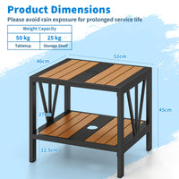 Outdoor Side Table with 4 cm Umbrella Hole, 2-Tier Patio Metal End Table